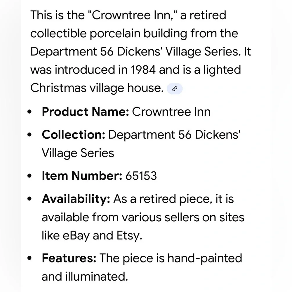 Department 56 Crowntree Inn Holiday Decor Brown/Cream/Green Lighted EUC